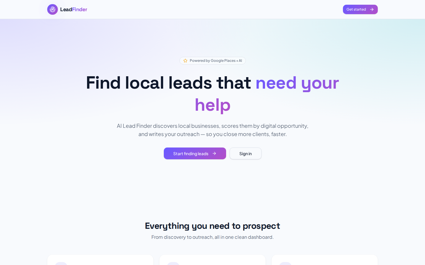AI Lead Finder website preview